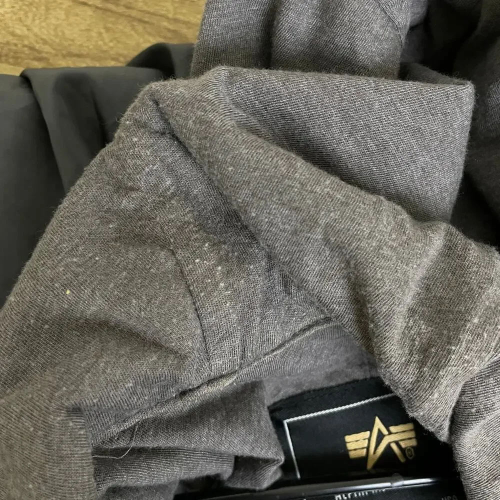 Alpha Industries Flight Jacket Mens Medium Grey Outdoors Full Zip Lined Hooded - Picture 7 of 10